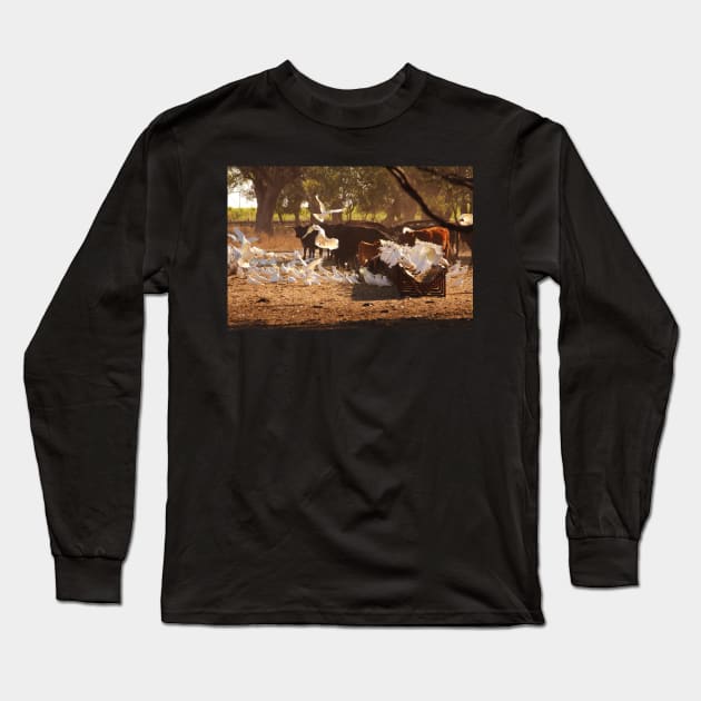 Cows & Cockatoos on an Australian Farm Long Sleeve T-Shirt by karenmcfarland13